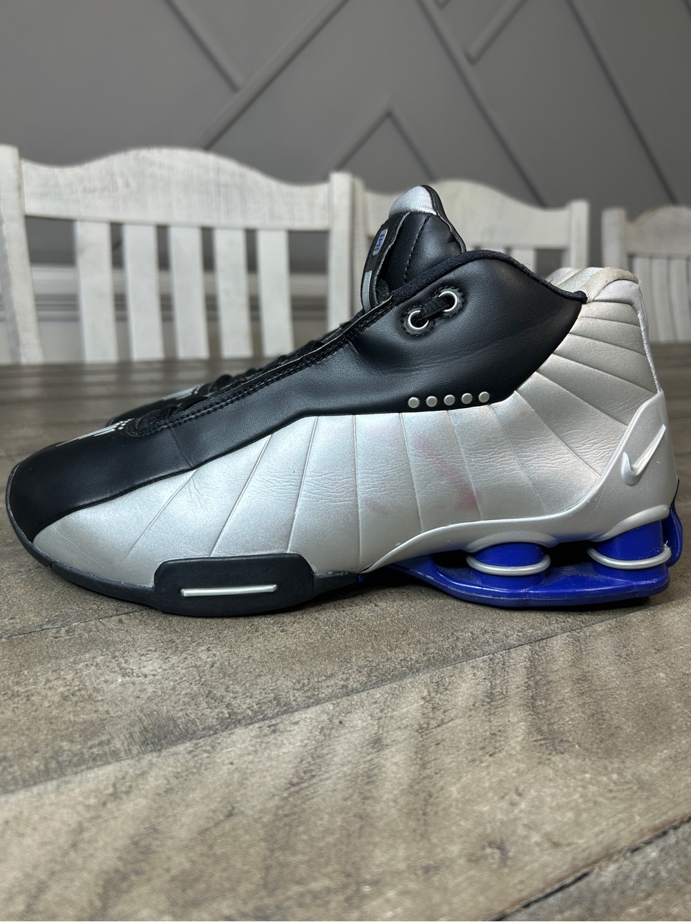 Nike Shox BB4 Metallic Silver Black Blue Basketball Shoes Mens Size 8 AT7843-001